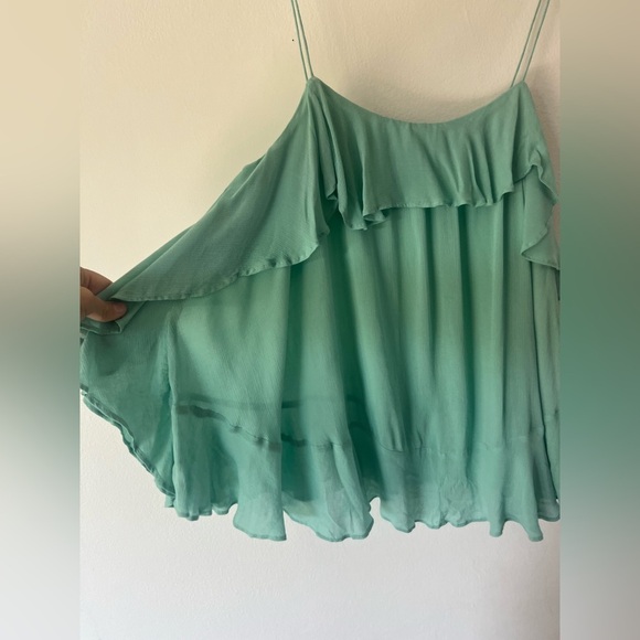 Free People Intimately Aqua Cascades Ruffle Cami Crinkle Fabric Top Size Large - Picture 5 of 10